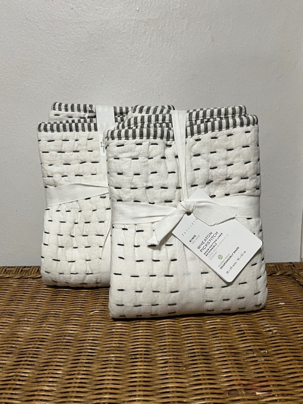 Pottery Barn Wheaton Pickstitch Shams. Sz. King. Set of 2